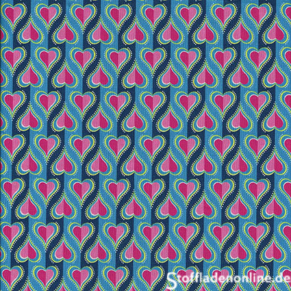 Hamburger Liebe Elephant Love "Stripy Hearts" Popeline - blau rosa