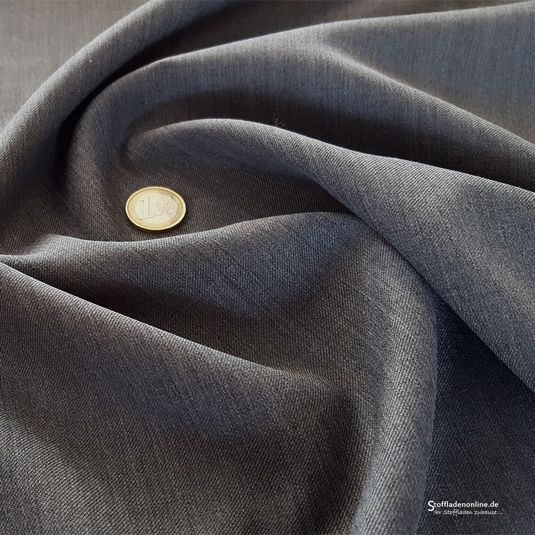 Remnant piece 61cm | Wool blend gabardine fabric dark grey melange | Shop