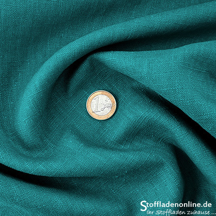 Bio enzyme washed linen fabric turquoise green - Hilco