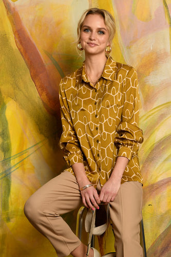 Woven viscose rayon crinkle "Laura" olive gold - Hilco